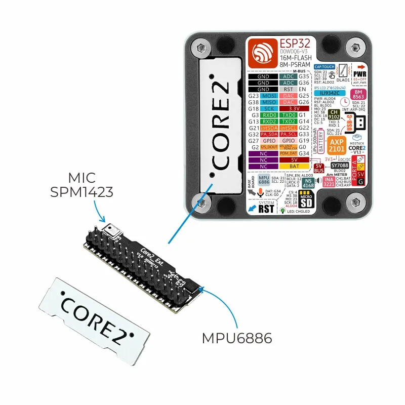 M5Stack 공식 Core2 V1.1 ESP32 개발 키트, IoT용 터치스크린 그래픽 프로그래밍 기능 탑재