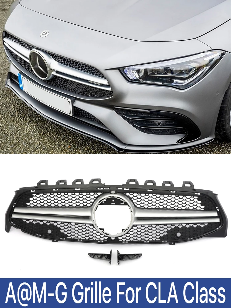 

For Benz CLA W118 CLA180 CLA200 CLA250 CLA260 CLA45 Black Silve Front Bumper Radiator Diamond Grille 2019 2020 2021 2022