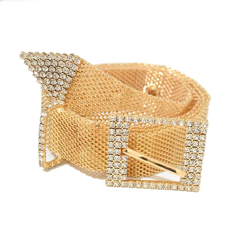 

Women Gold Belt Square Buckle Full Rhinestone Luxury Inlaid All Match Shiny Hollow Out Waistband Crystal Diamond Waist Chain