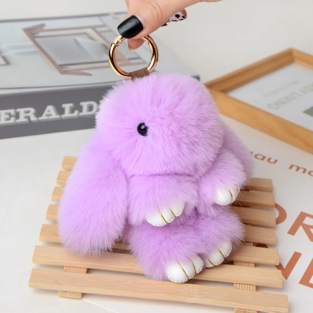 Bunny Keychain 15cm Fluffy Rabbit Fur Pompon Bunny Keychain Soft Cute Bunny Keychain Artificial Rabbit Fur for Girls Bag Key Chain Pom