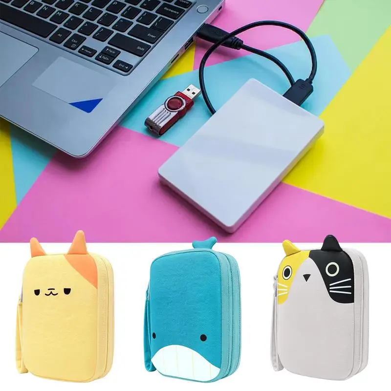 

Cartoon Hard Disk Storage Bag Portable Travel Cable Digital USB Gadget Earphone Storage Pouch For Home Office Dektop Organizer