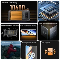 Oukitel WP38 Rugged 4G Smartphone 6.52Inch HD+ Display Octa Core 12GB+256GB Android 13 Mobile Phone 10600mAh 13MP Camera NFC OTG 2