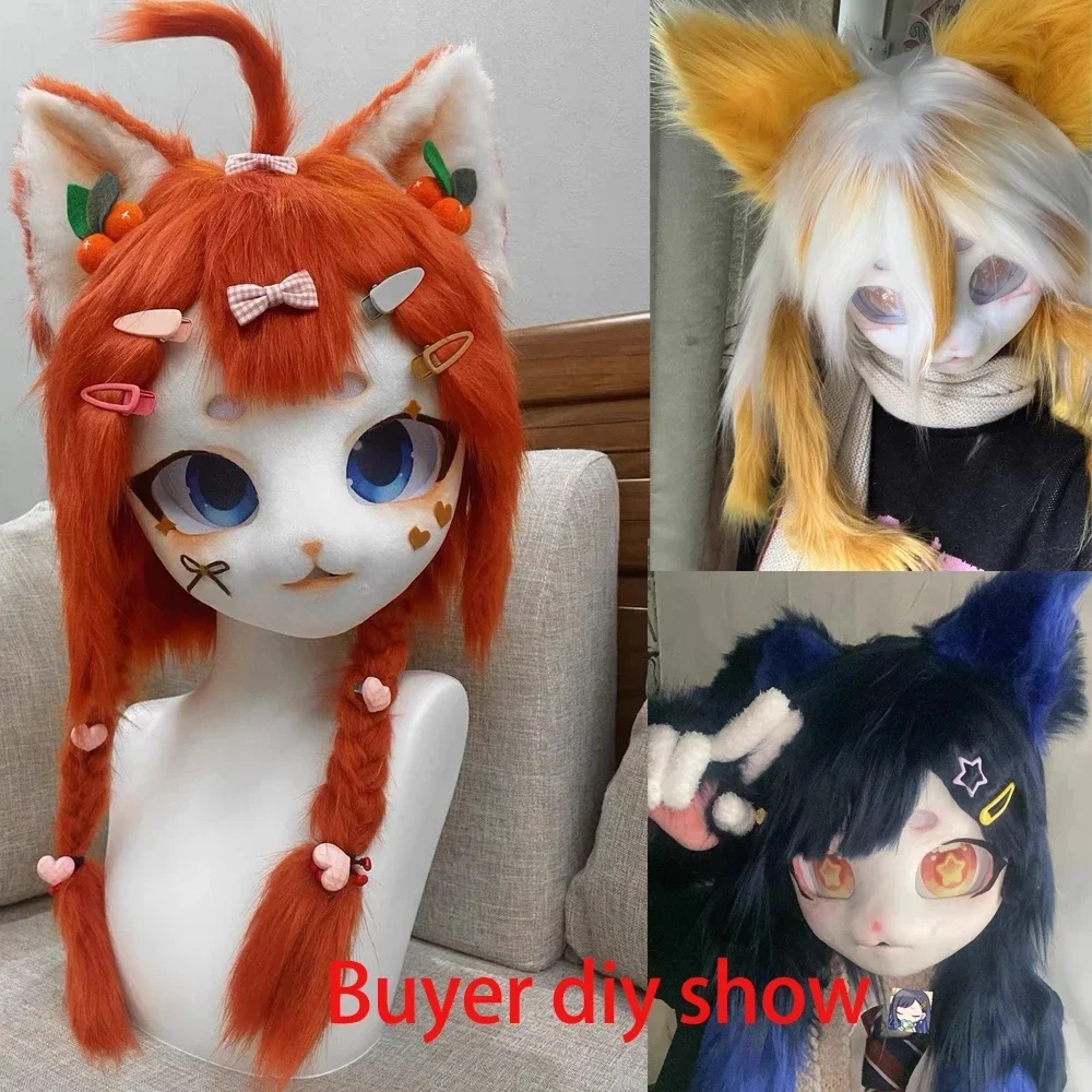 Kigurumi Basis Kat Hoofd Schedel Masker Cosplay Fursuit Dier Beest Schedel Plastic Maskers Carnaval Grappig Feestkostuum Prop