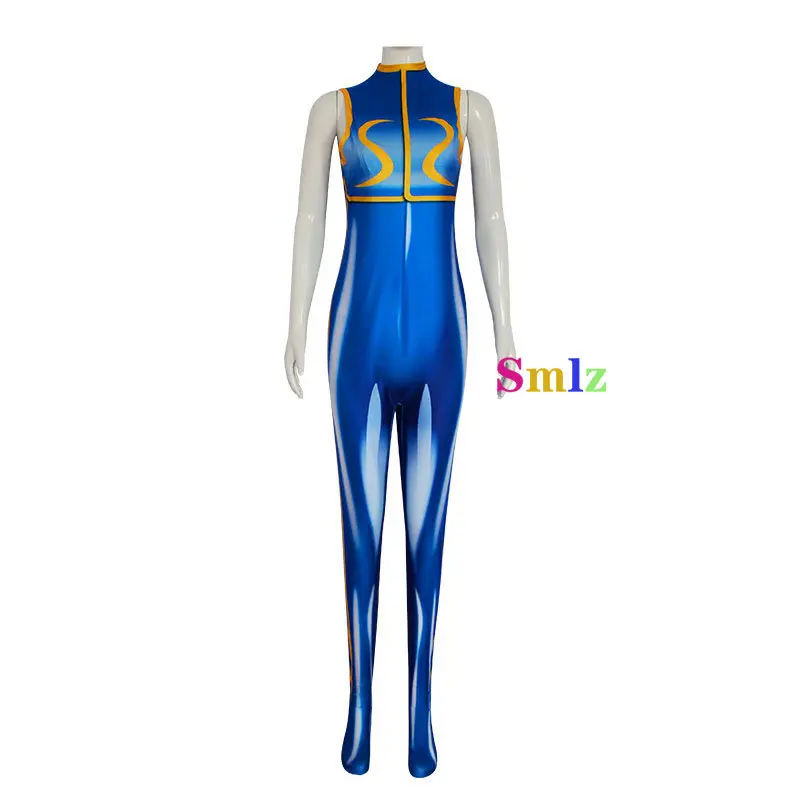 

Chun-Li Jumpsuits Cosplay Anime Costume Blue Bodysuit Battle Game Bodysuits Women Girls Halloween Costume