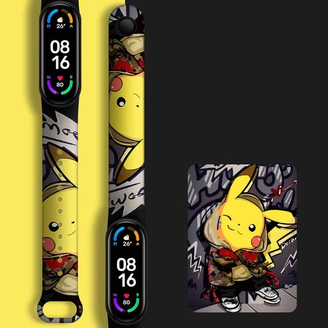 Pokemon Picachu Fashion Cartoon Electronic Watch Ring Strap Wristband  Sports Smart Bracelet Silicone Replacement Kids Toy  Gift A