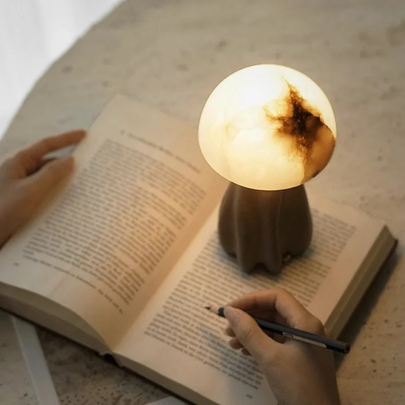 -Border Natural Marble Mushroom Lamp Table Lamp Mid-Ancient Ambience Light&ldquo;Peace and prosperity&rdquo;Ornaments