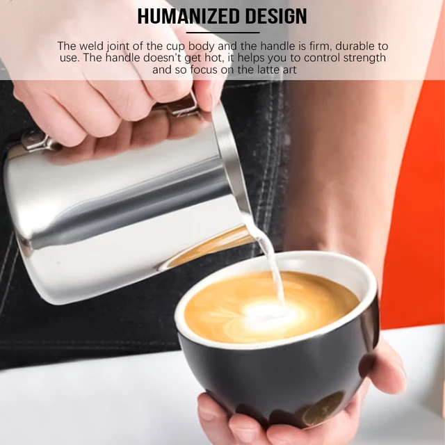CAMKYDE 12 Oz Stainless Steel Milk Frothing Pitcher - Espresso Steaming Jug With Measurements & Latte Art Pen (Silver) - View #3