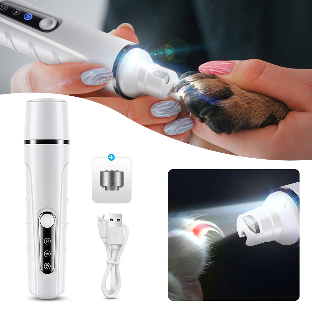Electric Pet Nail Clippers Dog Nail Grinders With LED Light Rechargeable Dog Cat Paws Grooming Smoothing Trimmer Tool