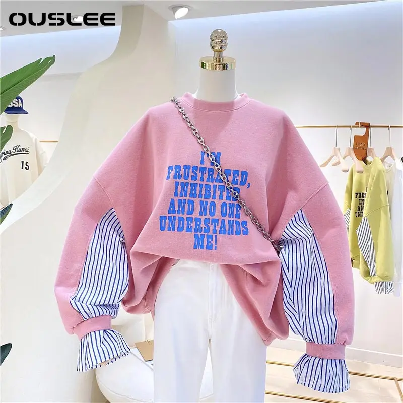 

Women Sweatshirt Autumn Winter Oversized BF Style Pocket Patchwork Printing Casual Half Zip Pullover BF Style Pullovers Hoodies