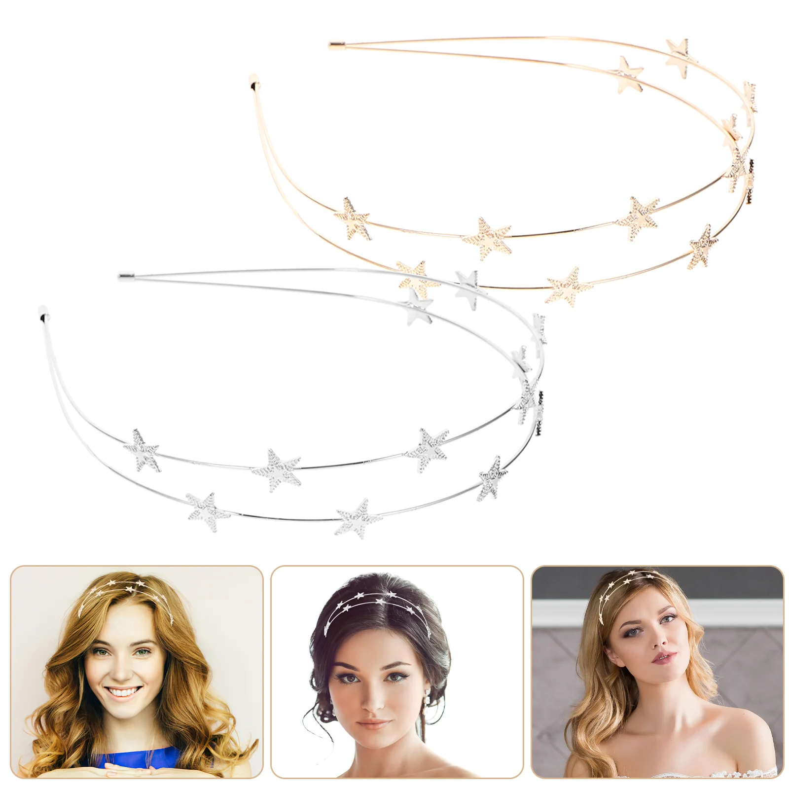 

2 Pcs Hairband for Women Womens Headband Headbands Metal Ties Girls Double Layer