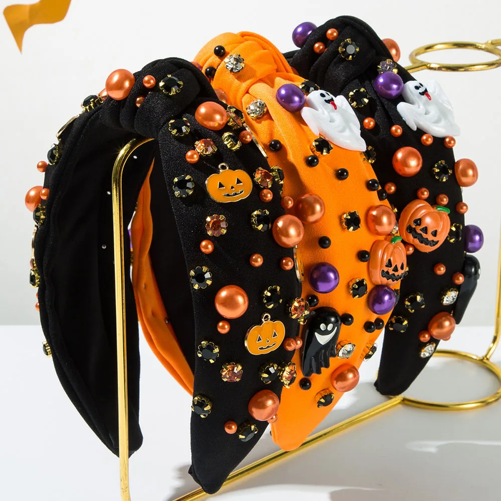Pumpkin Ghost Hair Band Elastic Holiday Hair Accessories Pearl Headband Comfortable Halloween Hair Decoration For Social Street