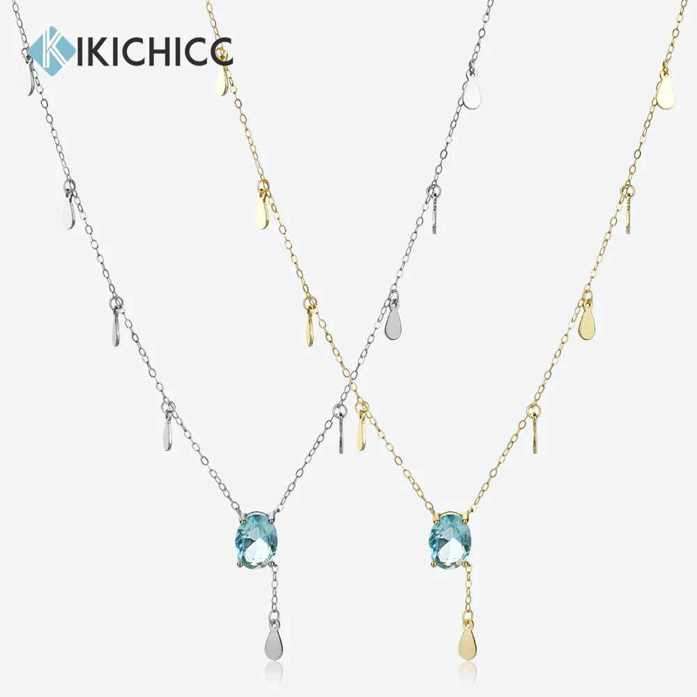 

KIKICHICC Women's 925 Sterling Silver Necklace Blue Oval Drop Chain Pendant Exquisite CZ Thin Choker Clavicle Chain Fine Jewelry