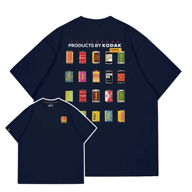 T-shirt Homme Tendance en Coton 100% à Motif Rétro Kodak, Idéal pour l'Été, le Quotidien, les Sports de Plein Air, les Fêtes, Décontracté, Ample, Style Urbain, Manches Courtes 1