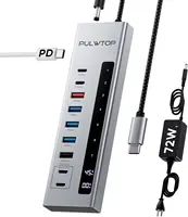 PULWTOP Powered USB C Hub,USB C Powered Hub with USB A/C 3.2 , 100W PD-in, 2 x 24/45W USB-C PD Charging Data Hub for PC Laptops 1