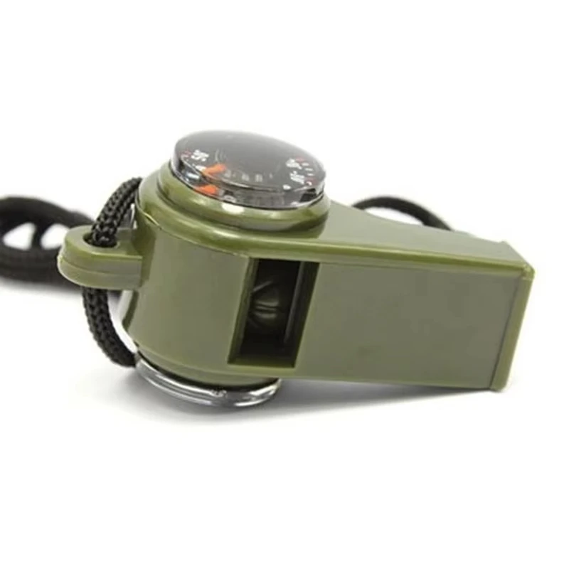3 in1 Camping Hiking Emergency Survival Gear Whistle Compass Thermometer Outdoor Need ArmyGreen Color Rope survival whistle survival tool