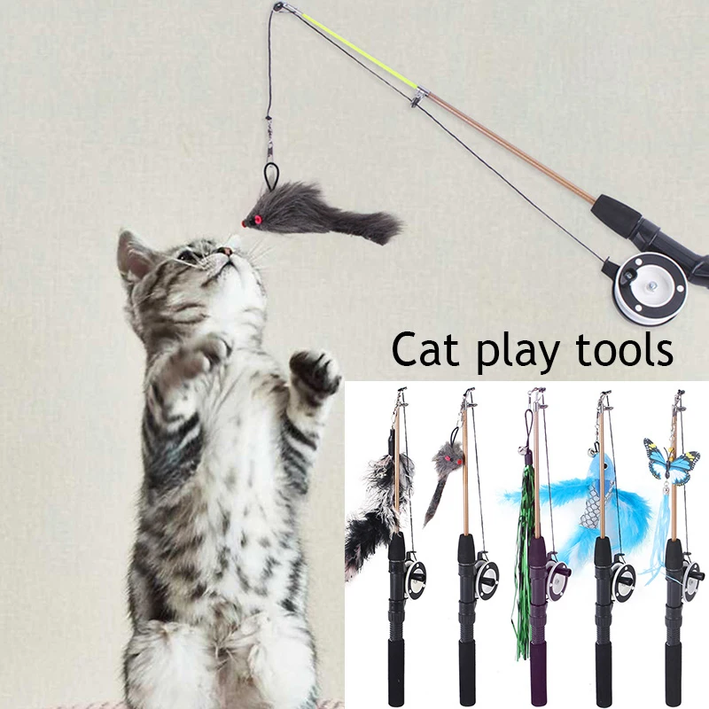 

Self-excited Fishing Rod Cat Stick Cat Supplies Cat Teaser Interactive Toy Pet Funny Feather Telescopic Cat Toys Cat Accessories