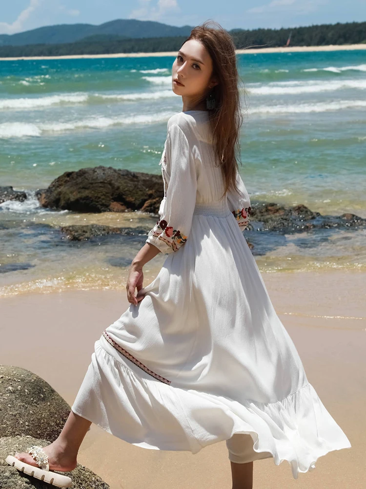 green emerald velvet dress Sheer Embroidered Maxi - White Multi