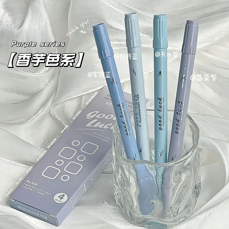 Pastel Color Highlighter Pen Double Headed Marker Pens Fluorescent Pen Drawing Highlighters Cute Stationery School Supplies 4Pcs highlighter marker highlighter pen marker pen
