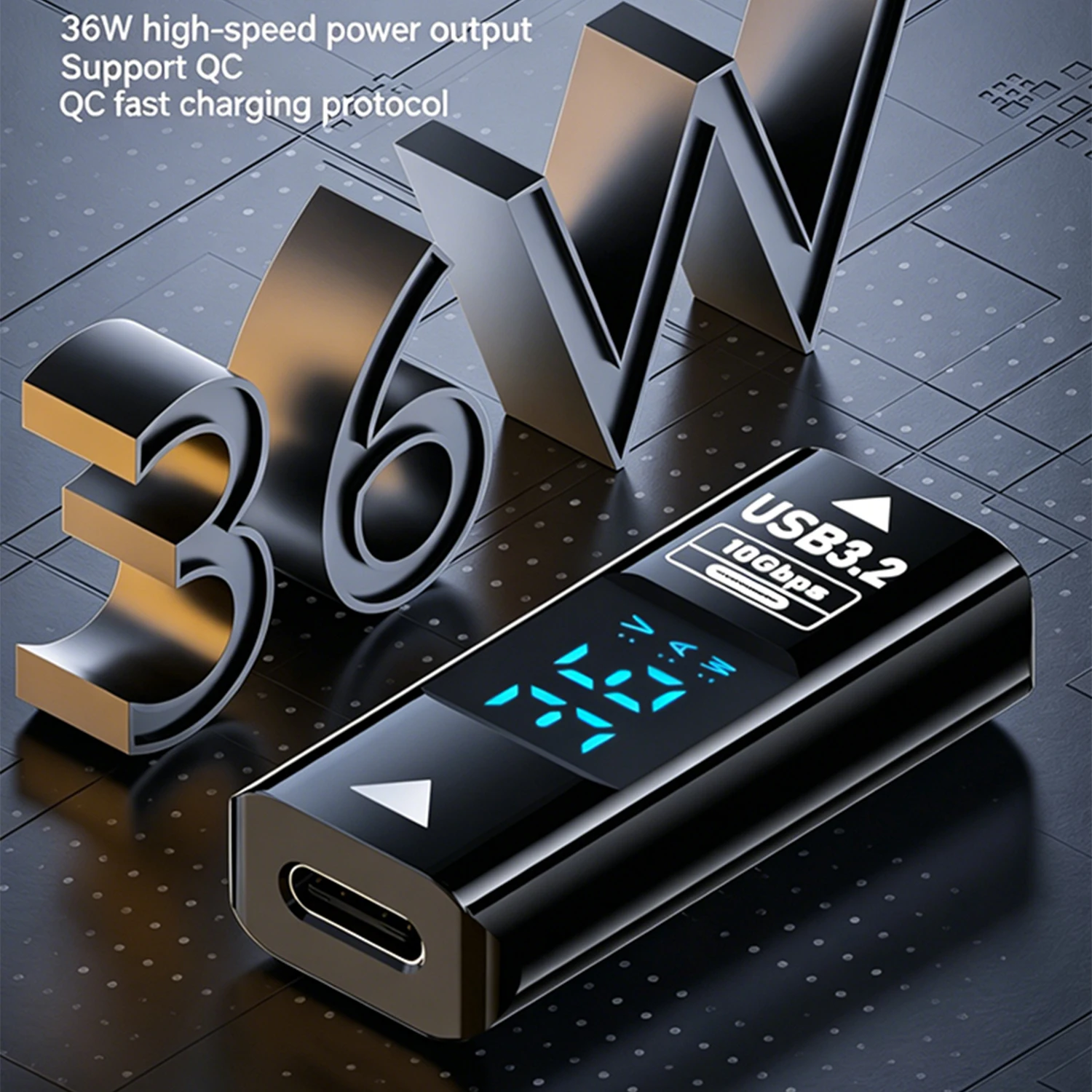 USB 3.2 타입 C 암-암 디지털 LED 디스플레이 어댑터 36W 고속 충전 10Gbps 데이터 커넥터 PC 노트북 휴대폰