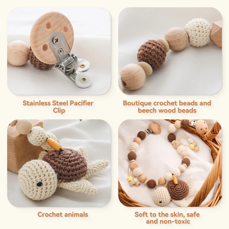 Wood Teether Baby Bed Hanging Rattle Toy Crochet Rattle Baby Comfort Toy Cute Animal Crochet Room Decor Stroller