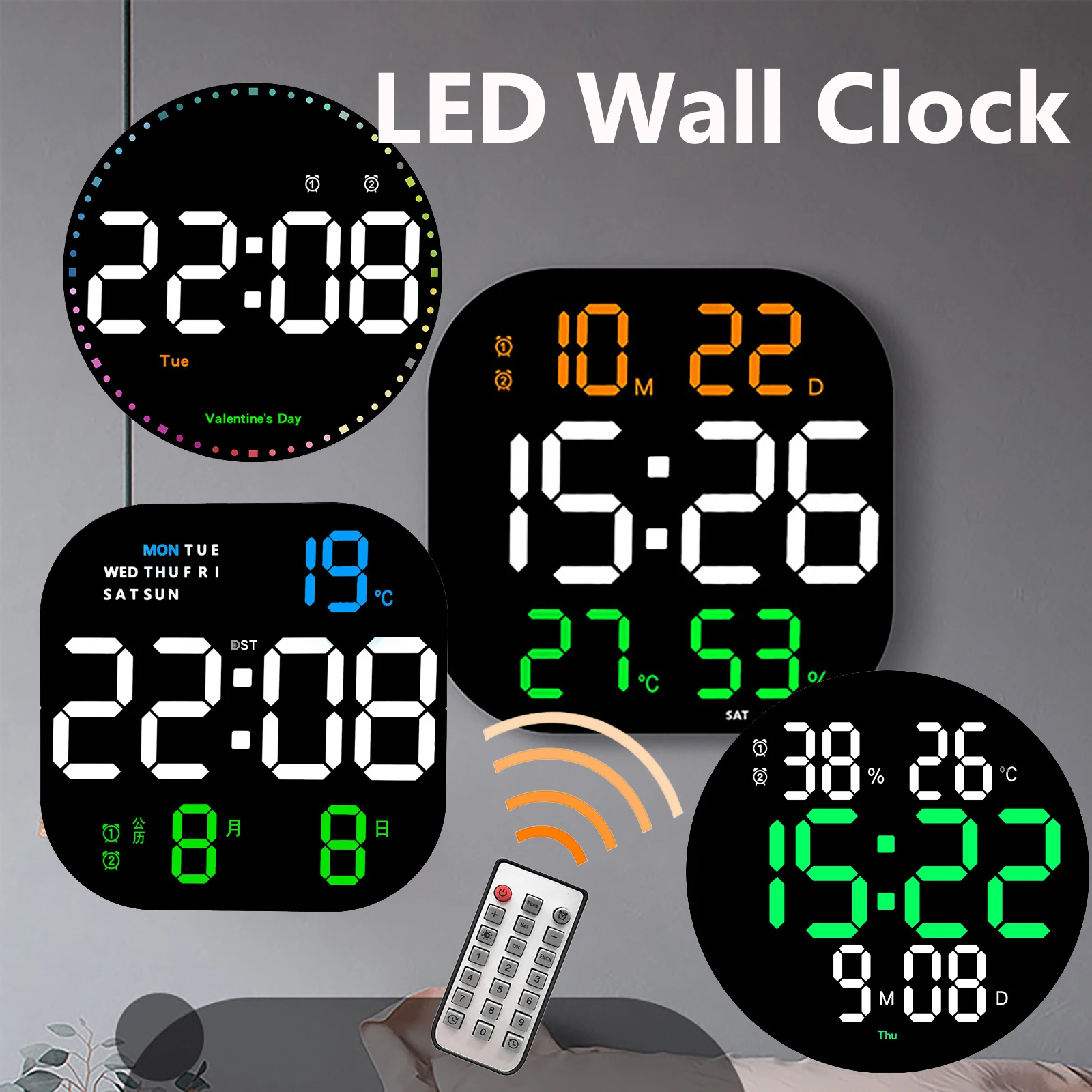 LED 디지털 벽시계, 대형 스크린, 온도 날짜 표시, 원격 제어 전자 LED 시계, 거실 장식| | - AliExpress
