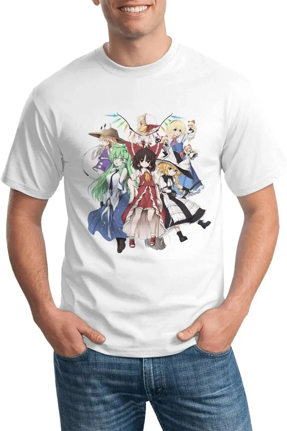 

Футболка Touhou с рисунком аниме Project, Мужская дышащая футболка с коротким рукавом, модные футболки с круглым вырезом, черные топы