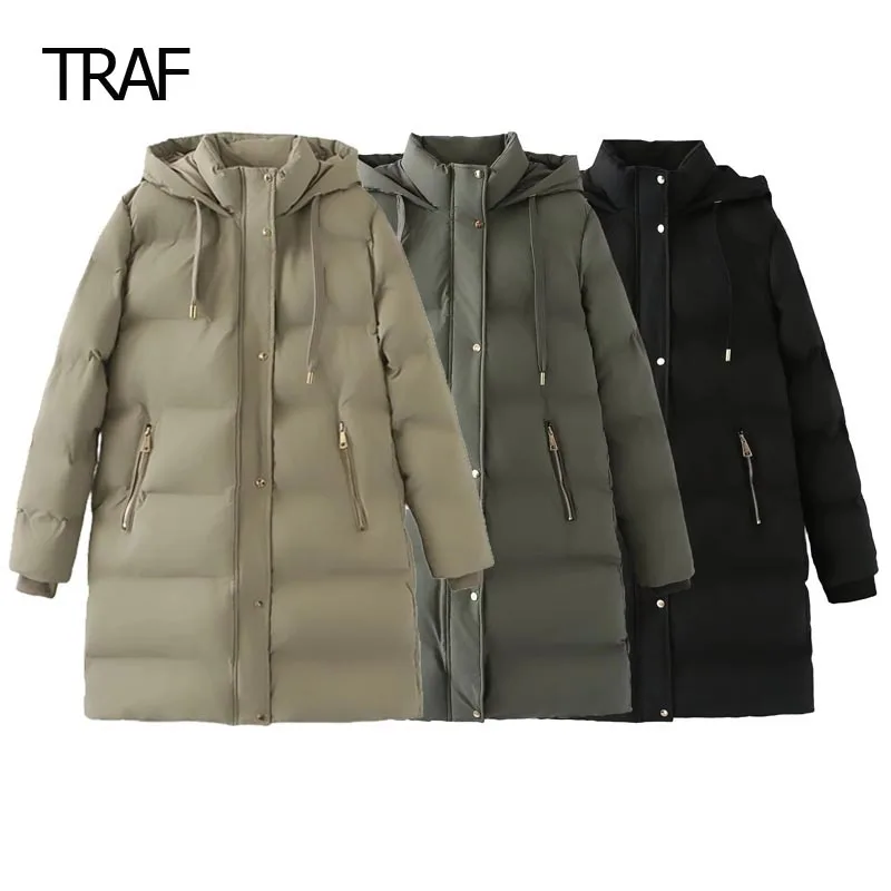 

TRAF Women's Down Jacket Autumn Winter Long Down Coats Long Sleeve Top New In Outerwears Demi-Season Warm Quilted Jacket Woman