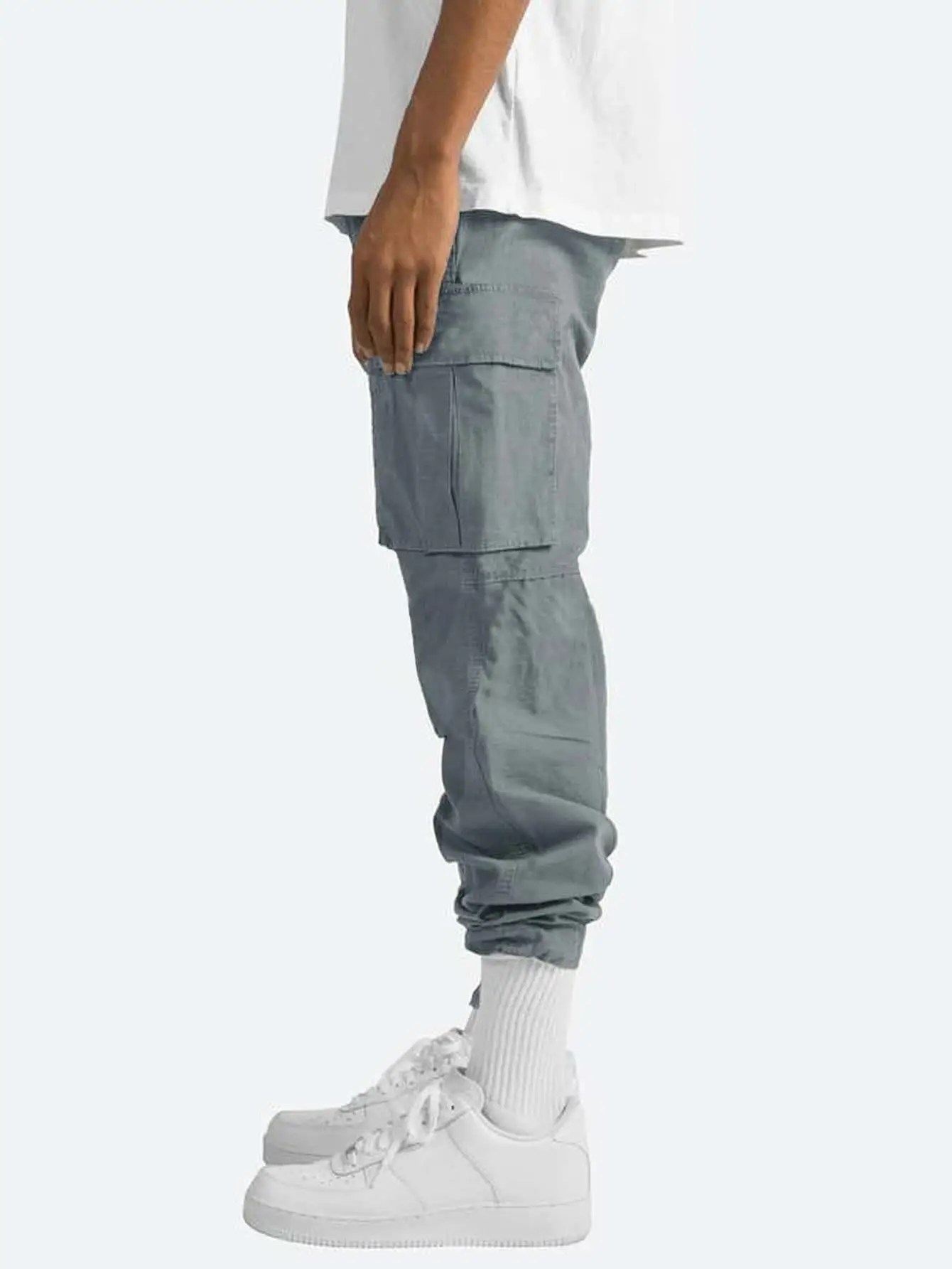 Mens Cargo Pants Drawstring Wide Pant With Many Pockets Casual TrousersSweatpants Micro-Stretch Mid-Rise Cotton Linen Trousers