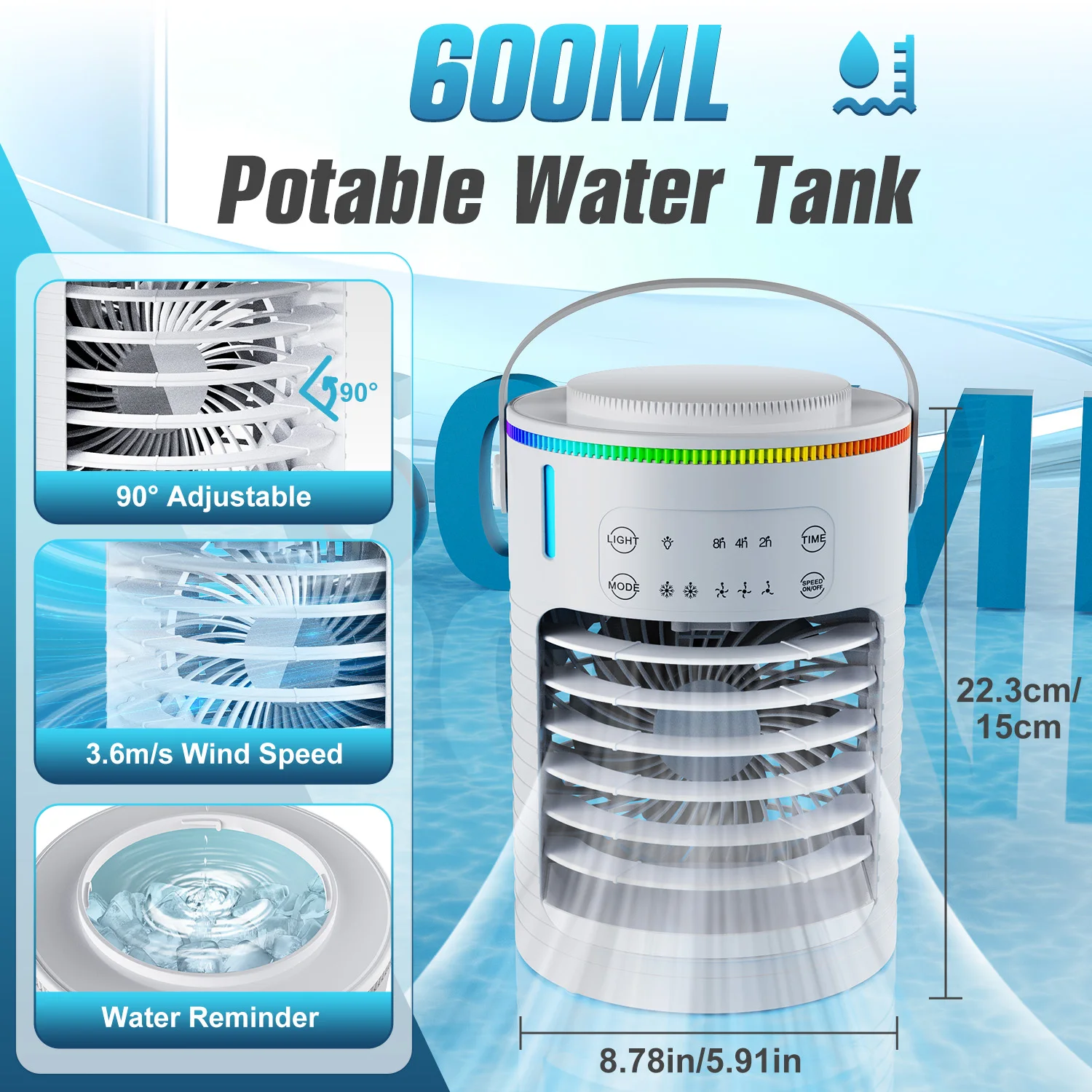 Portable Water Cooling Fan Small Air Humidifier Air Conditioner Water Mist Cooling 4 Speed Fan With Night Light For Home Office