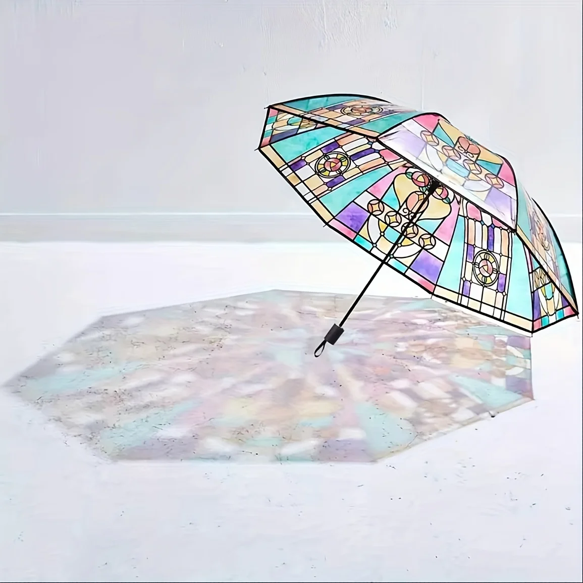 1PC Retro Window Flower Pattern Transparent Umbrella Fully Automatic Opening and Closing Portable Travel Umbrella