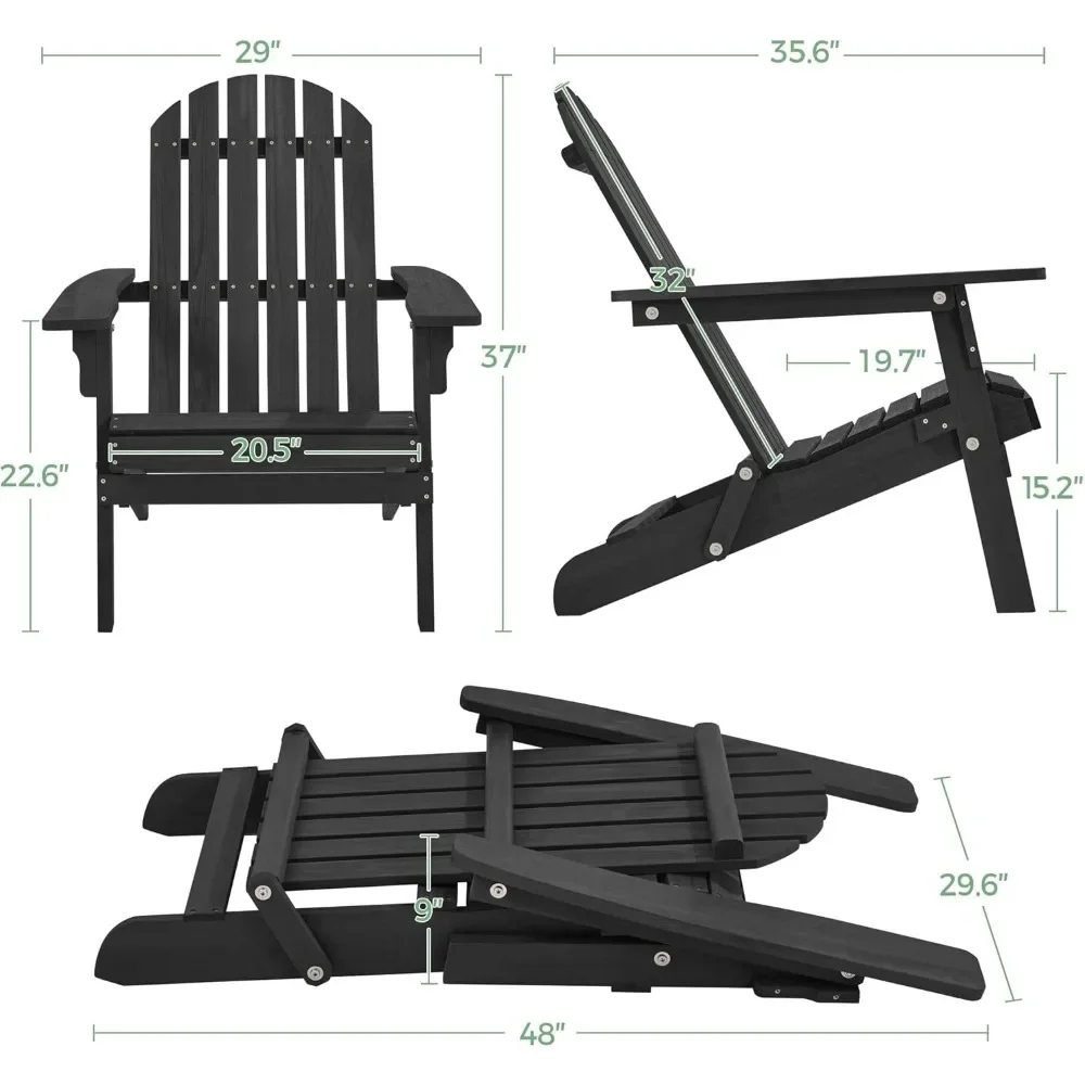 300LBS Solid Wood Folding Adirondack Chair Set of 5 Outdoor,Weather Resistant,Fire Pit Lounge Chairs for Garden,Black 3