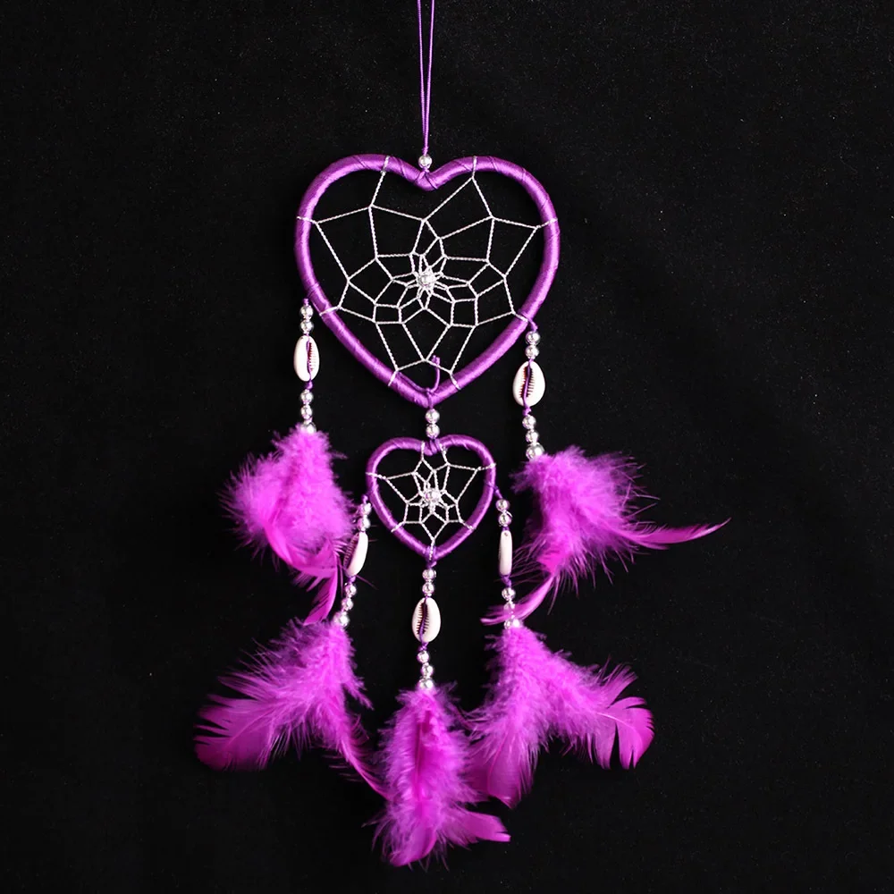 Apanhador de Sonhos Indianos com Pena Rosa e Roxa, Dreamcatcher Love Wall Hanging, Estética Artesanal, Ornamento Retro Wind Chime, Decoração do Quarto