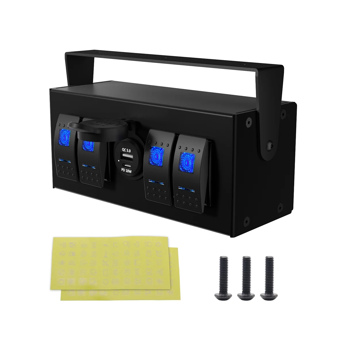 

4-х клавишный тумблер с быстрой зарядкой QC3.0 + PD 18 Вт для морских лодок, грузовиков, автомобилей, домов на колесах, 12-24 В, синий цвет