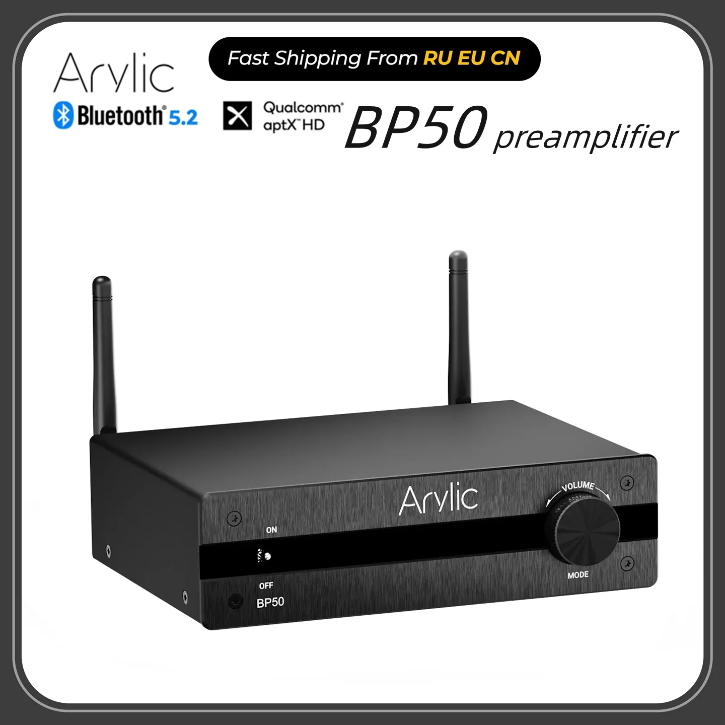 

Arylic BP50 Bluetooth Stereo aptx HD Audio Preamplifier Receiver 2.1 Channel Mini Class D Integrated Amp for Home Speakers