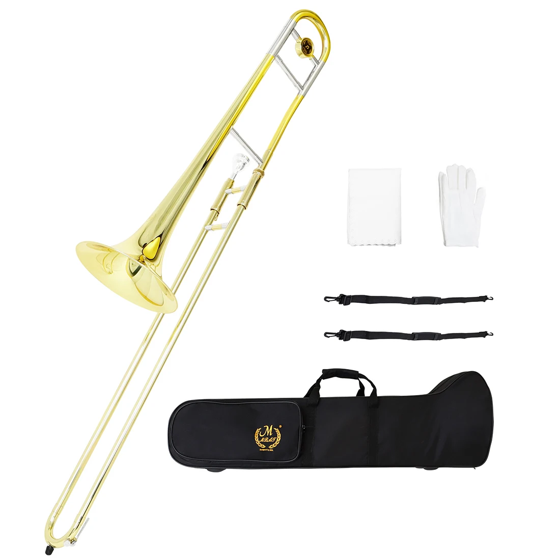 Altposaune Messing Gold/Silber Lack Bb Ton B flache Posaune mit Mundstück Reinigungstuch Gehäuse Blechblasinstrumente Posaune – Detail 9