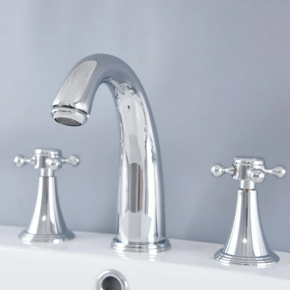 

Basin Faucets Polished Chrome Modern Bathroom Sink Faucet Double Cross Handle 3 Hole Bathbasin Mixer Taps Nnf976