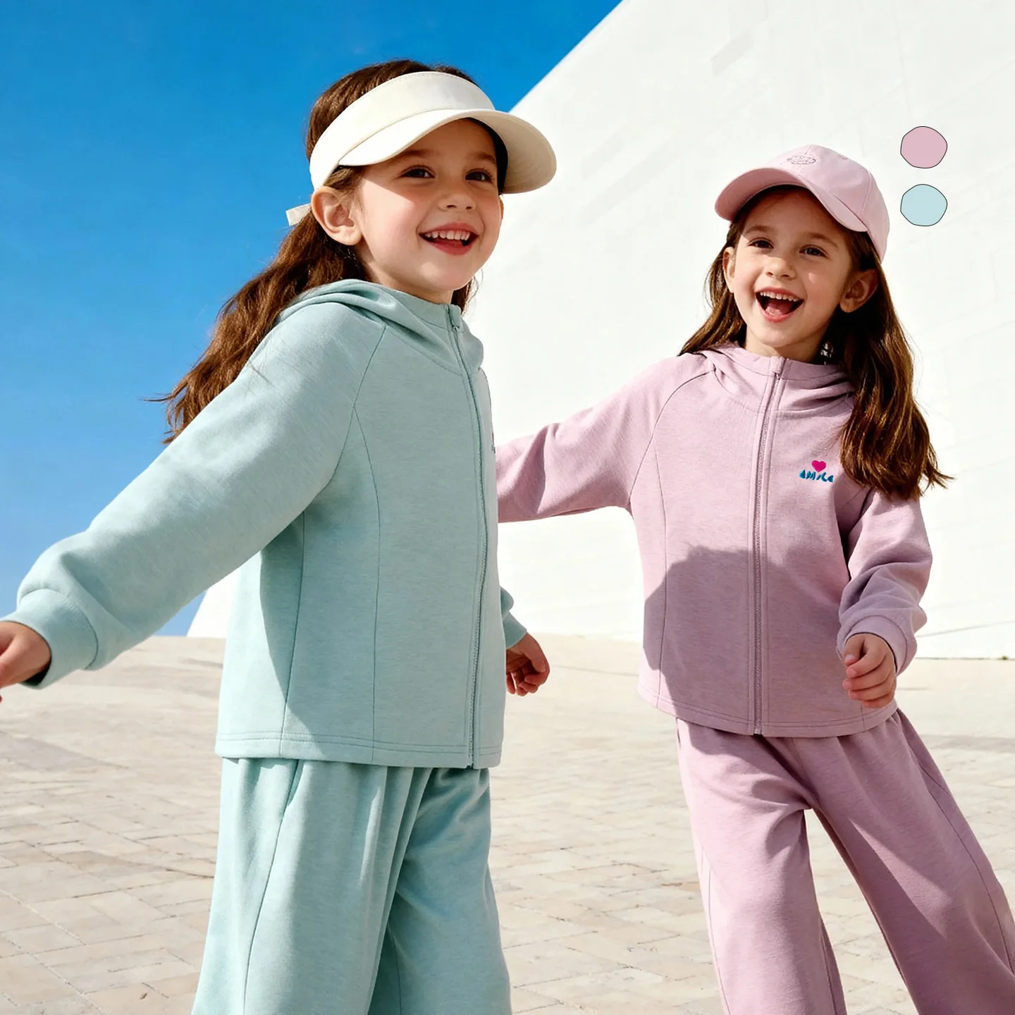 Amila 2026 봄 아동 코트 솔리드 컬러 러브레터 자수 데일리 패션 캐주얼 지퍼 후드 다용도 코트