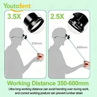 Loupes dentaires binoculaires à clip réglables 2,5X-3,5X, loupe optique à distance de travail de 350-600 mm pour la chirurgie 5
