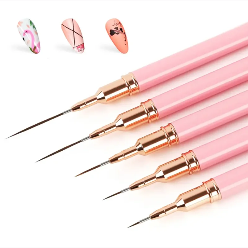 5pcs Nail Art Liner Brush Set UV Gel Nail Brushes Kits French Stripe Line Painting Drawing Flower Pen Professional Manicure Tool