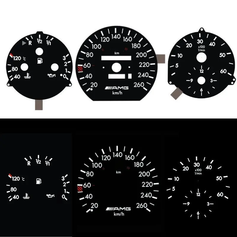 SD Motor O-H-L / F-H-L EL Glow Gauge 260 KM 7000 RPM for MB W124 W126 W201 190E Black Panel White LightingM