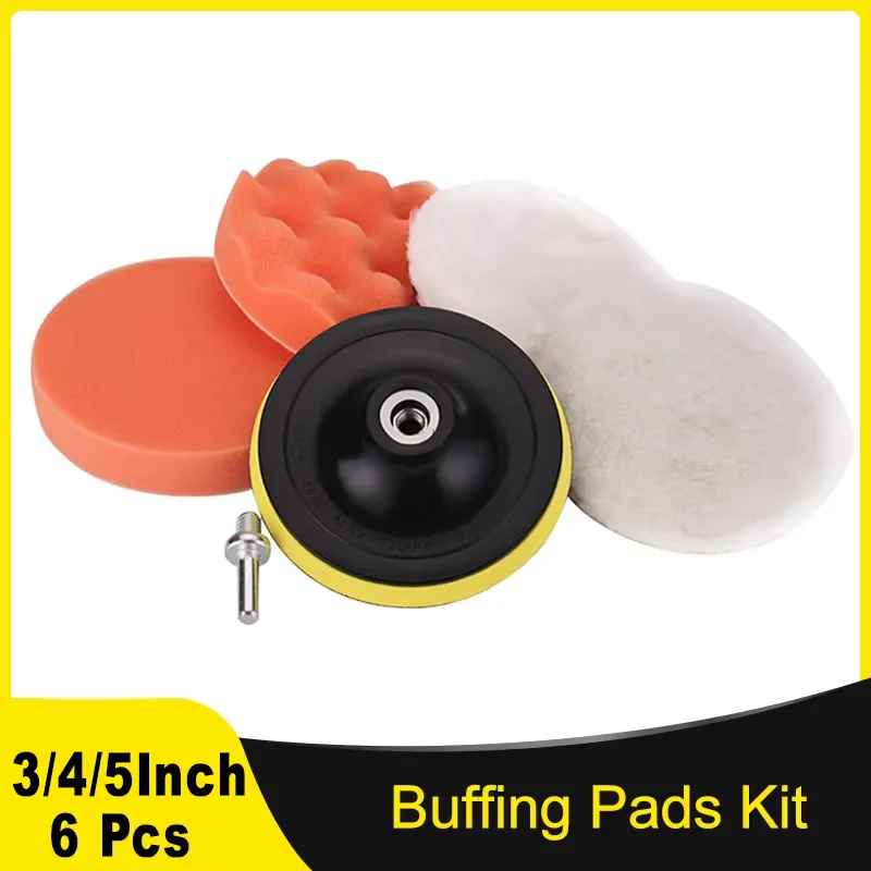 Car Polishing Pad Kit 3/4/5 Inch 6 Pcs ing Pad and Wool Drill M10 Drill Adapter Car Cleaning & Polish car polishing pad,car polish pad,car polishing sponge,wool polishing pad,polishing wheel kit,wool polishing head,drill adapter for polishing