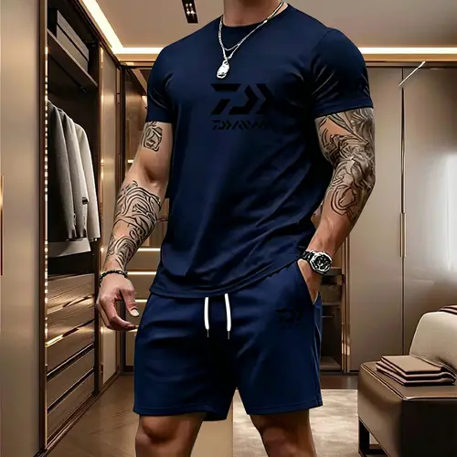2026 Summer Men's Short Sleeved T-shirt Drawstring Shorts Set Breathable Outdoor Sports Set Men's Daily Fishing Suit - Image 19