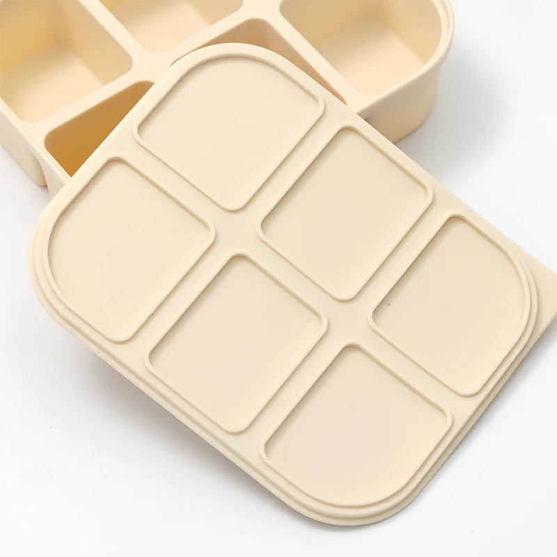 Food Grade Silicone Baby Food Storage Container Six Grids Ice Cube Tray Molds Square Snack Box with Removable Lid Kids Tableware