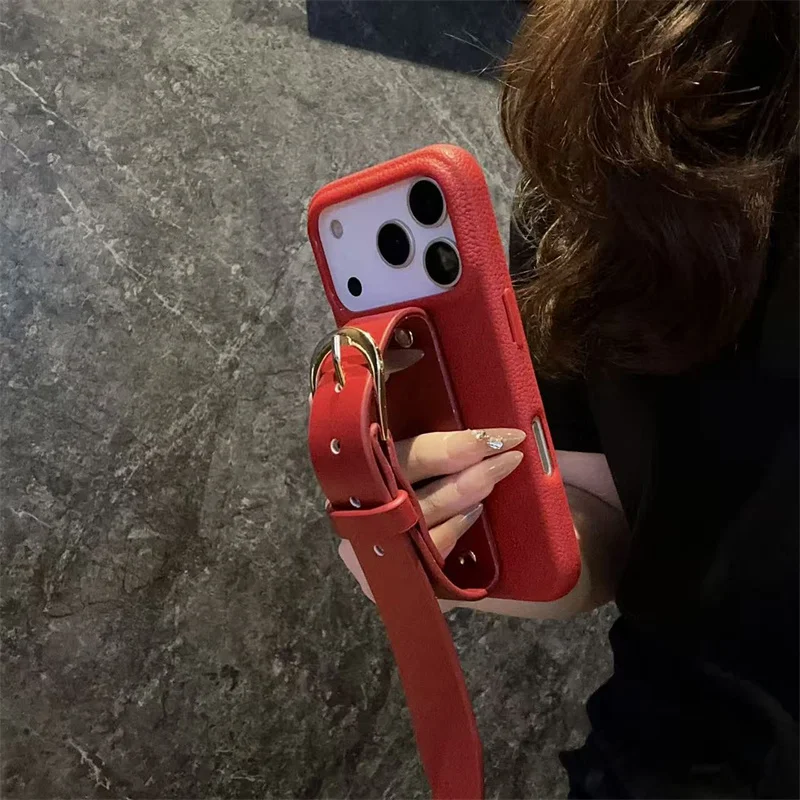 Premium PU Leather Phone Case with Anti-Drop Wrist Strap and Anti-Loss Feature