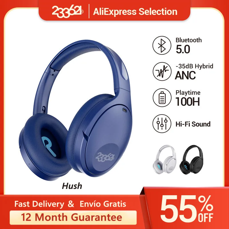  233621 Hush Bluetooth Беспроводные наушники с активным шумоподавлением, гарнитура с Apt-X, время работы 100 часов
