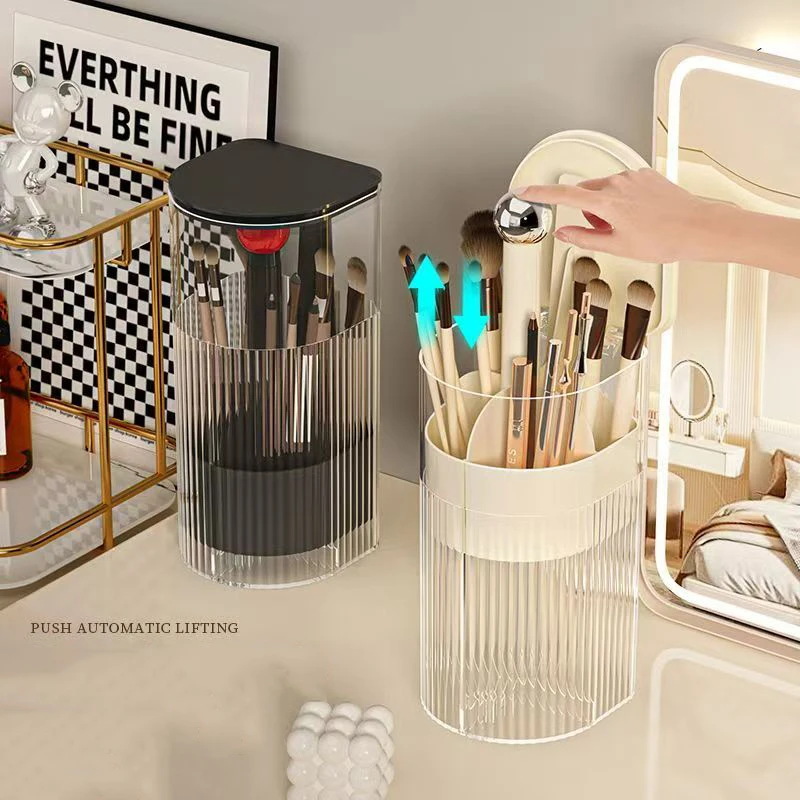 Automatic Lifting Makeup Brush Holder with Dustproof Lid Cosmetic Storage Box for Brushes,Lipsticks Makeup Organier for Vanity 2