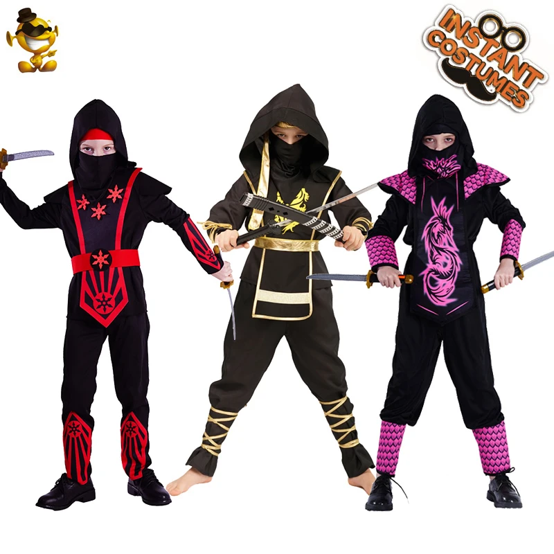 

Kids Ninja Costume Cosplay Boys Halloween Party Warrior Clothing Girls Cosplay Ninja Clothes Jumpsuit With Hood For Children