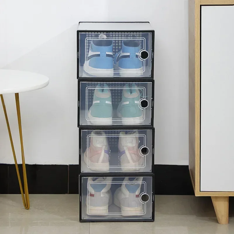 Transparent Plastic Shoes Case Stackable Front Lid Drawer Shoes Organizer Thickened Large Dustproof Moisture-Proof Storage Box 2