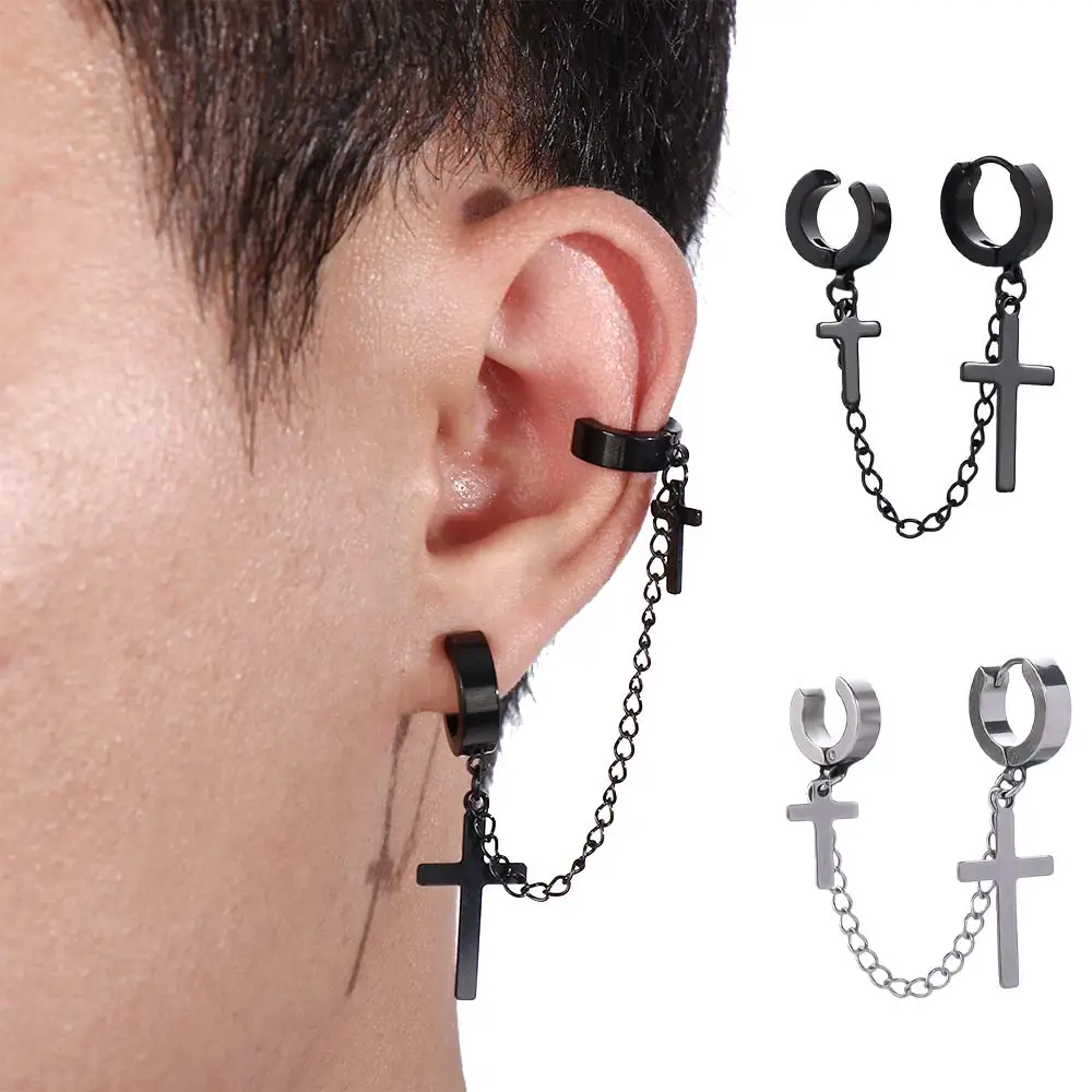 Fashionable and Popular 1pc Men Chain Decor Ear Cuff Stainless Steel Punk  Hip Pop Style for Jewelry Gift and for a Stylish Look