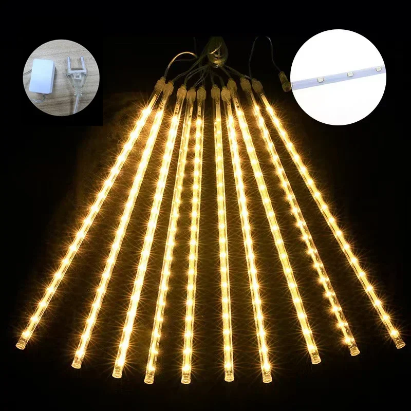 

LED Meteor shower garland Ribbon Holiday lights Outdoor waterproof fairy string lights Street decoration Holiday lights